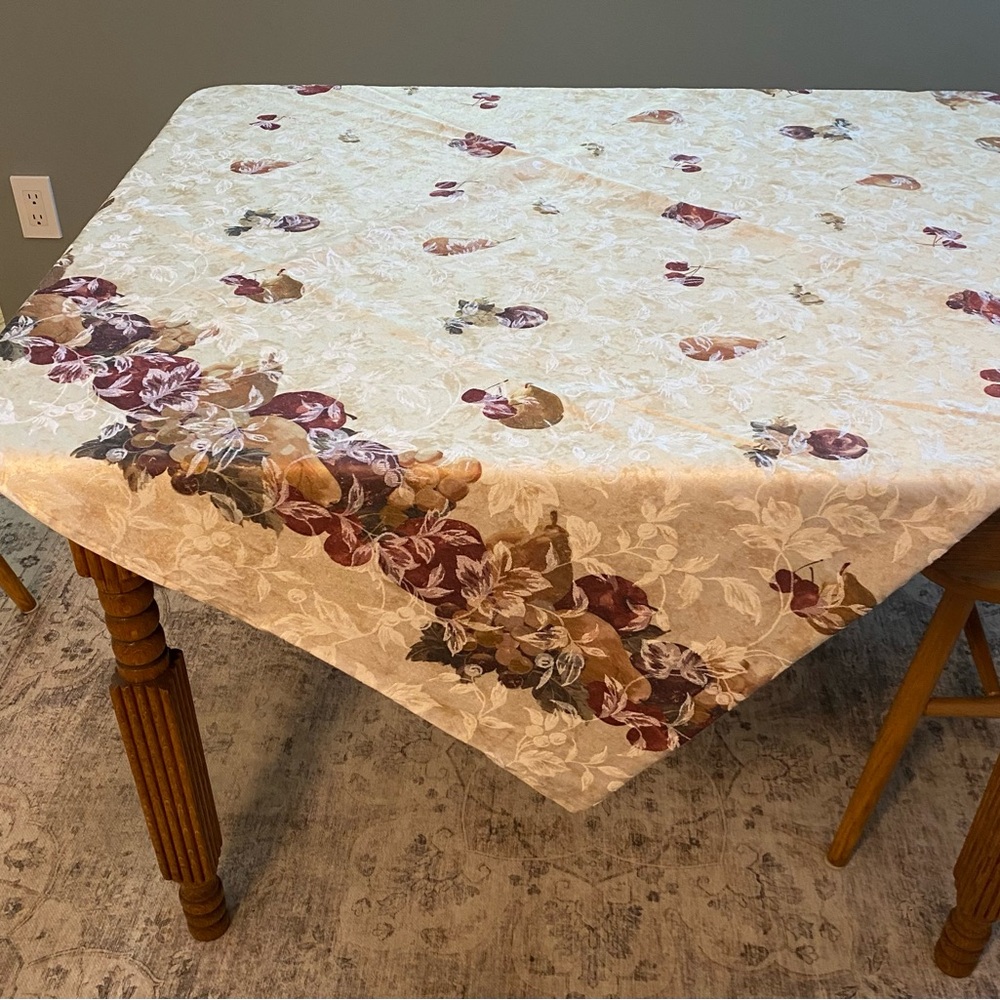 Fruit design tablecloth 56” x 100” in like new condition.